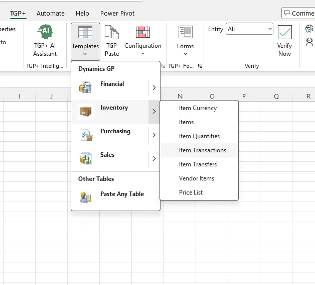 Ready-made GP templates: Financial, Inventory, Purchasing, Sales