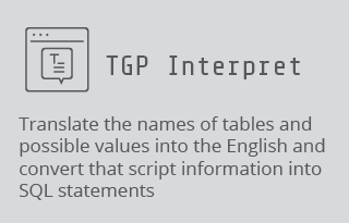 Translate the names of tables and possible values into the English and convert that script information into SQL statements with TGP Interpret.